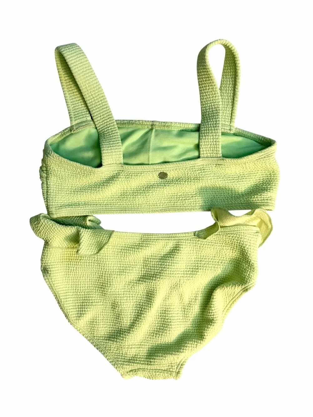Justice Crinkle Cut Textured Bikini Top Ruffle Bottoms Girls Size 10 Lime Green